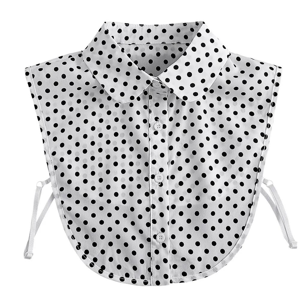 Brown/Polka Dots Shirt Detachable Collor for Mens and Women Lapel Stand Button Fake Collar Female Casual Sweater False Collar
