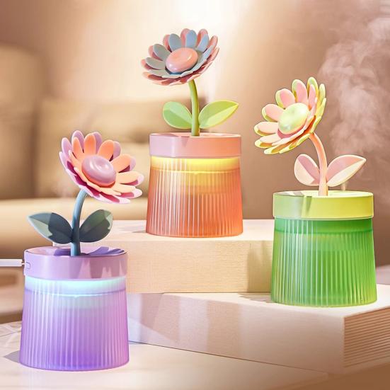 Luftbefeuchter mit großer Kapazität USB Blumenform Doppelspray Geräuscharm Automatische Abschaltung Luftbefeuchter Ätherisches Öl Diffusor mit Licht