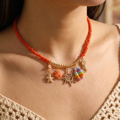 Bohemian Handmade Rice Beads Chain Fashion Necklaces for Women Colorful Conch Sun Starfish Pendant Necklace Jewelry Accessories