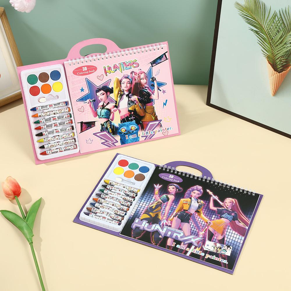 K-Pop Demon Hunters 3D Coloring Book Kit: Crayons & Watercolor Palette Included, Innovative Art Activity Kit Children-Friendly