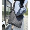 Women's Square Grid Canvas Shoulder Bag - Large Capacity, Summer Style, Ideal for Students and Casual Outfits