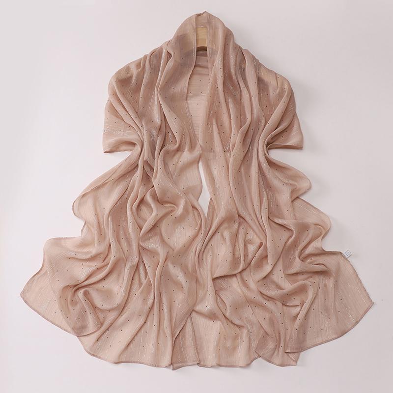 Spring Plain Wrinkle Rhinestone Shiny Shimmer Shawls Scarf for Women Ramadan High Quality Wrap Beach Stole Bufandas Muslim Hijab