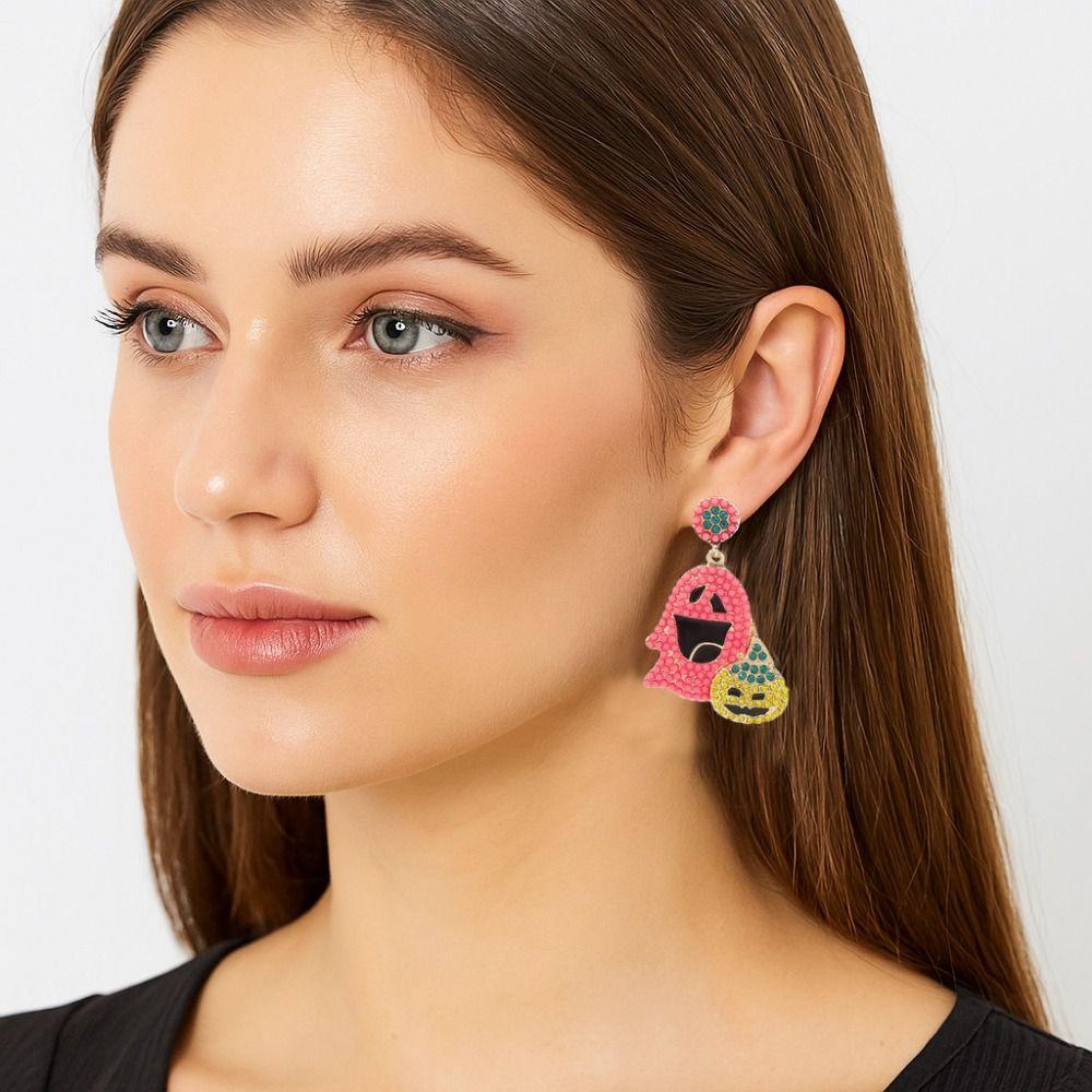 Kawaii Ghost Pumpkin Earrings Pearl Halloween Party Jewelry Vintage Cute Ghost Earrings Daily