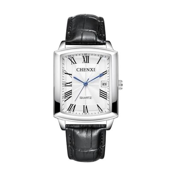 Men s Watch Genuine Leather Strap Calendar Analog Display: Waterproof Antique Roman Stylish Pair Watch Pair Watch Square Quartz Watch Silver Black