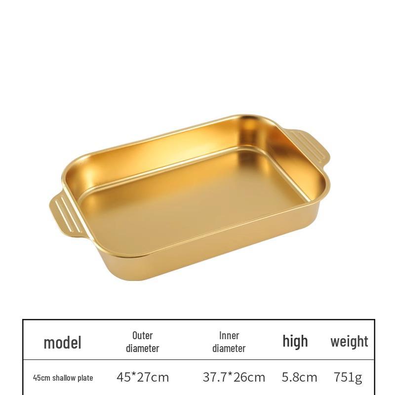Korean 304 Stainless Steel Grilled Fish Pan, Rectangular Baking Tray with Double Ears for Serving Rice and Vegetables