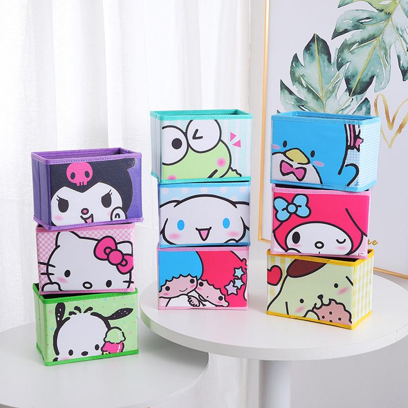Hello Kitty Kuromi Cinnamoroll Melody Pattern Foldable Desktop Storage Box For Home Office Desk Clutter Management