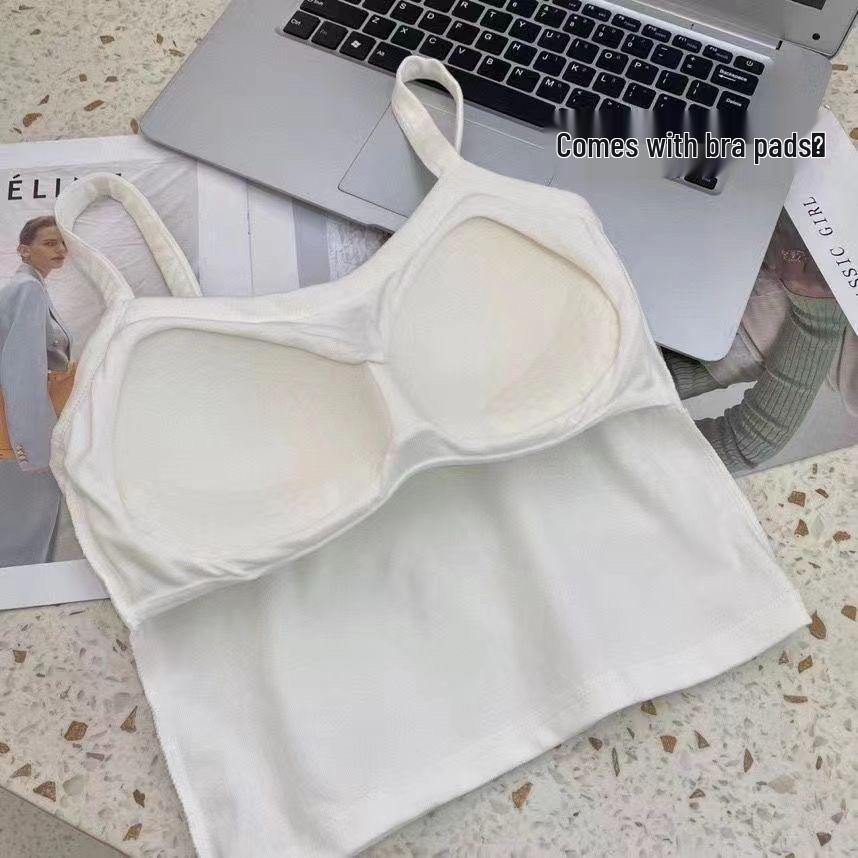 Korean Style Women's Camisole Vest with Fixed Cups, Anti-Exposure Sports Tube Top (Wire-Free)
