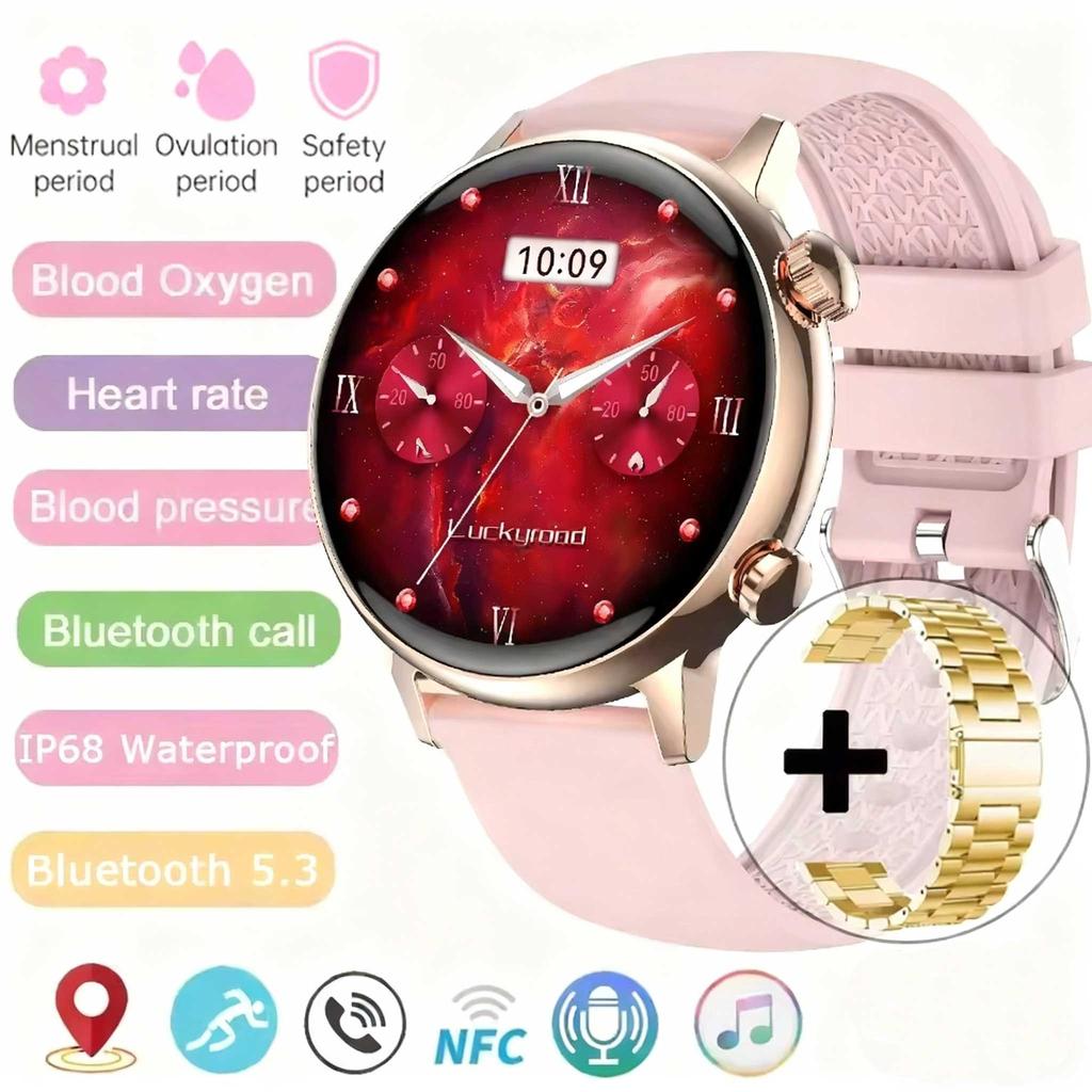 Smart Talk Watch Damen AMOLED Display NFC Steuerung Mass Dail Bluetooth Anruf Smartwatch Herzfrequenz Blutdruck Frauengesundheit
