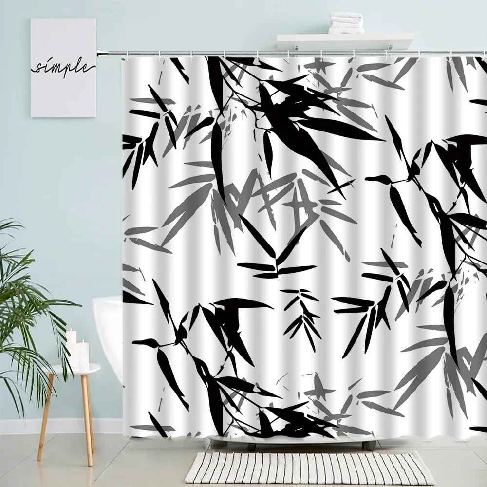 Chinese Ink Landscape Shower Curtain Japanese Cherry Blossom Watercolor Mountain Natural Scenery Waterproof Cloth Bathroom Decor