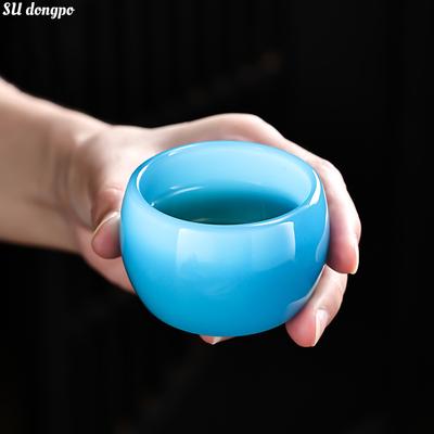 Eisblau Jade Porzellan Teetasse Azurblau Glas Chinesischer Weinkelch Dunkelblau Weisheitstasse Kung Fu Tee Tassen Set Gesundes Teegeschirr