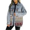 Women Loose Casual Denim Jacket Female Jacket Long Sleeve Black Trim Coat With Pockets