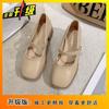 2025 spring wear new French Mary Jane women's shoes fashion thick heel single shoes with skirt women's middle heel shoes