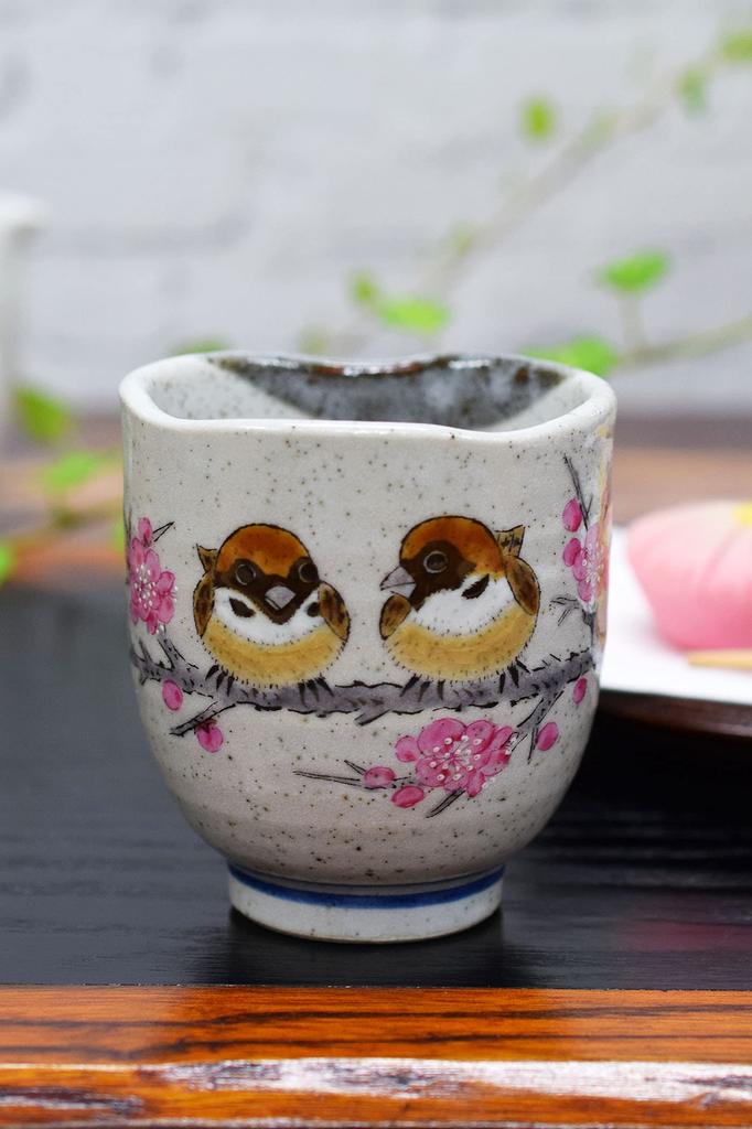 Waza no Kura Stylish Kutani Ware Teacup with Sparrow Brand Japanese Made in Perfect as a Birthday 60th 70th 77th 80th 88th or 90th Birthday
