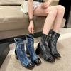 Stylish Patchwork Cowboy Boots New Women's Fall Square Head Chunky Heel Comfort Boots Women Shoes High Thigh High Boots