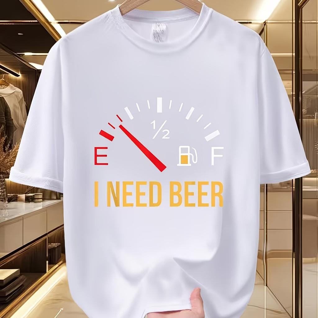 Funny I Need Beer Fuel Meter Print Tshirt Beer Lover Humor Graphic Unisex Unisex Casual Short Sleeve Summer Streetwear Tops