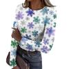 Women's Fashion Slim-Fit Round Neck Base Layer T-Shirt Christmas Print Long-Sleeved Top