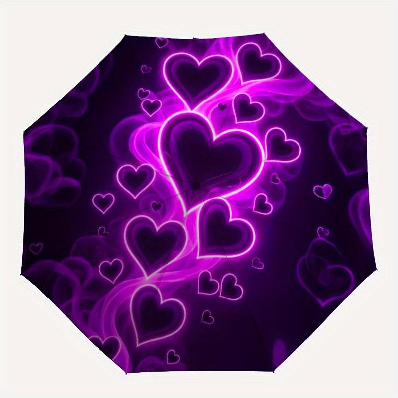1pc Neon Heart Pattern Portable Umbrella: Durable Iron Frame Structure for All Seasons Ideal for Home Travel And Outdoor Use –