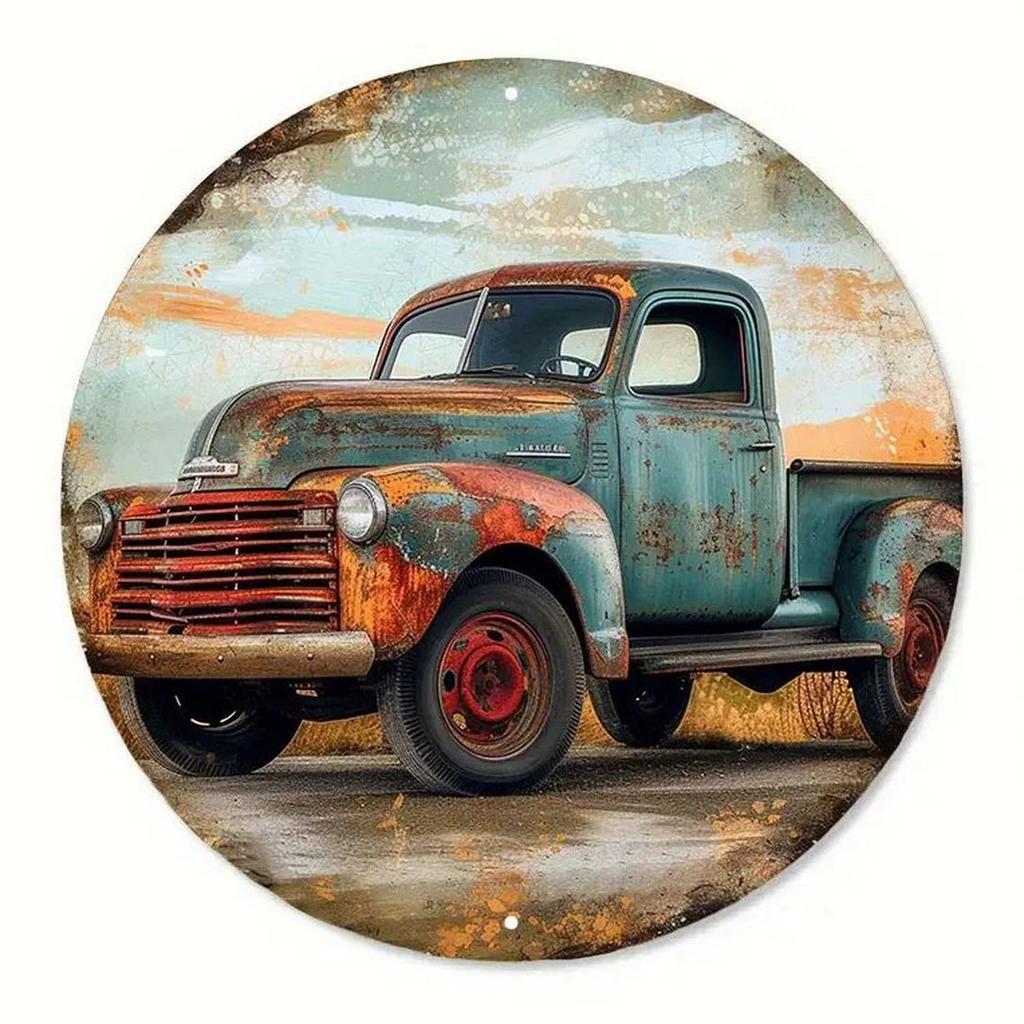 Retro Round Metal Tin Signs D Flat Cars Truck Decor Pattern Nostalgic Iron Painting Novelty For Cafe Bar Man Cave Wall Decor