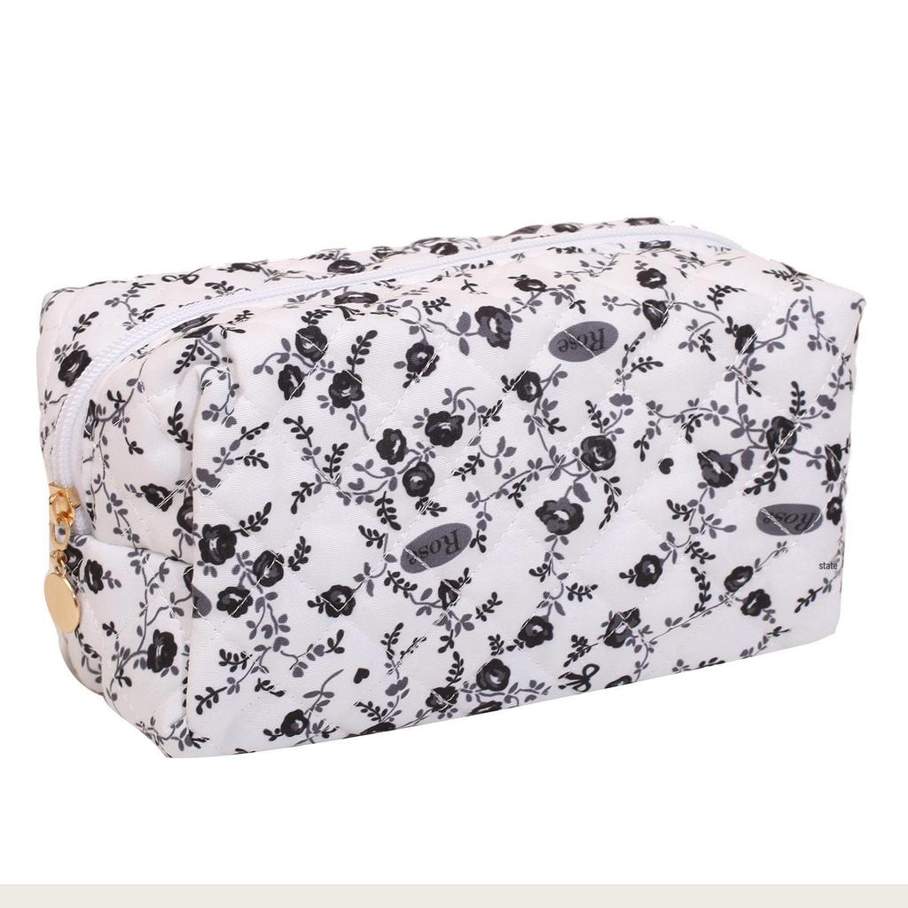 Floral Quilted Cotton Makeup Bag: Large Capacity Student Pencil Case & Toiletries Organizer