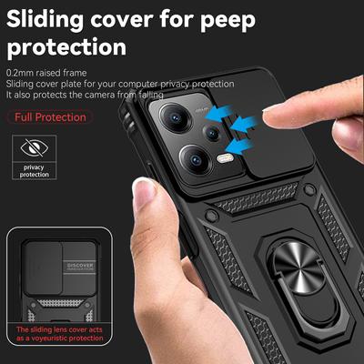 Armor Slide Camera Lens Protection Phone Cover For Xiaomi Redmi Note 12 5G Note12 Pro 4G Ring Stand Shockproof Funda