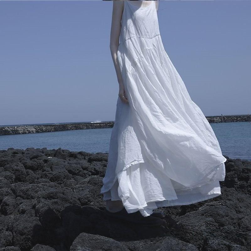 New Chinese Style Vintage Summer Long Dress With Knitted Fabric For Ladies Wear