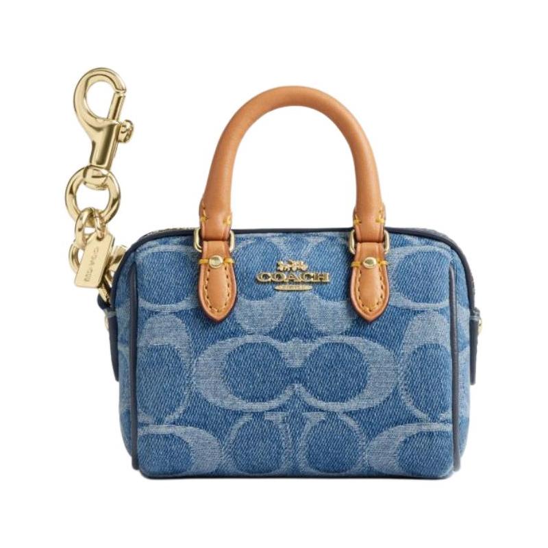 COACH Rowan 9 Logo Textile Split Leather Coin Purse Mini Women Indigo синий
