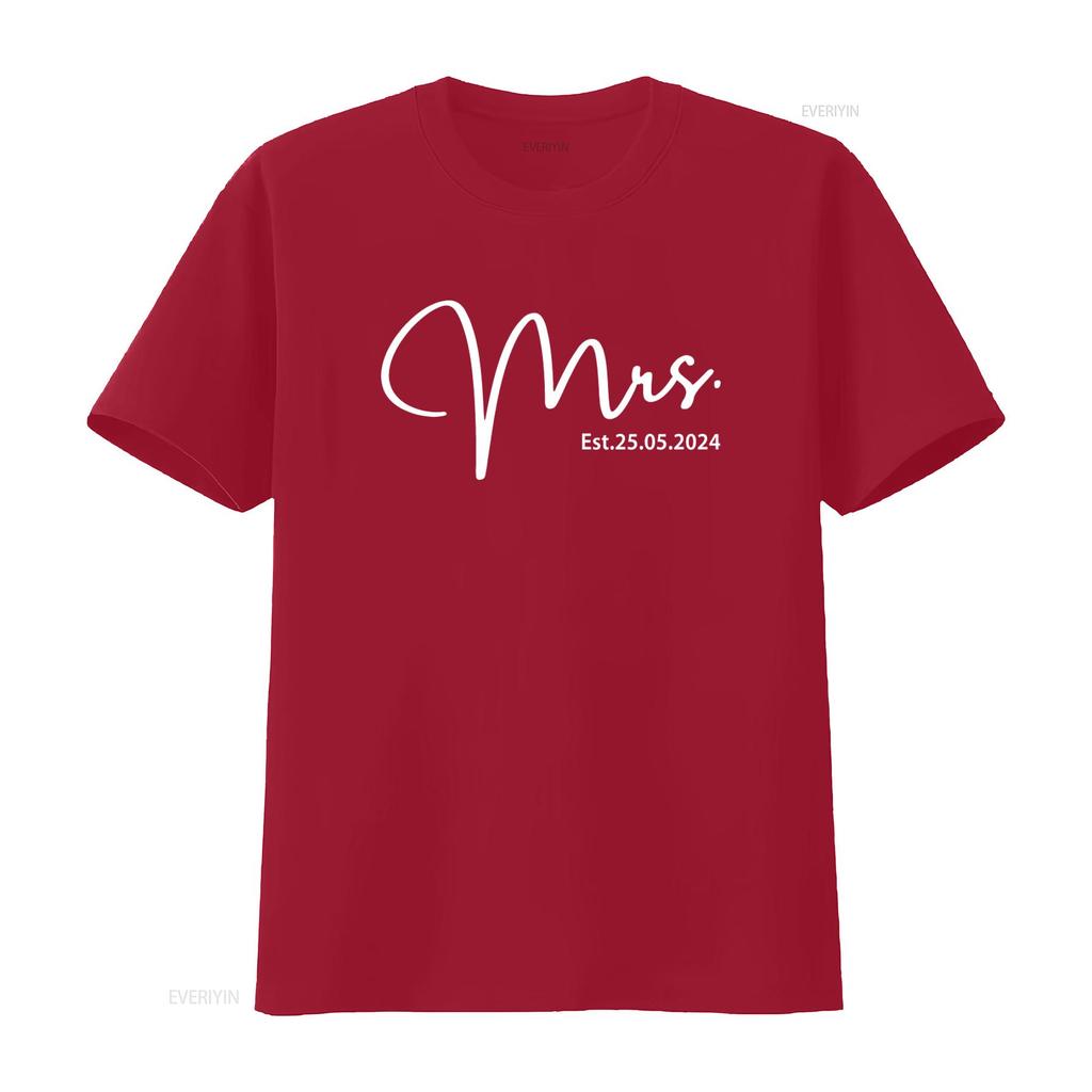 Mrs Est 25 05 2024 T Shirt Wedding Wifey And Hubby Top Just Married Couple Tops vintage Washed Breathable designer clothes Soft