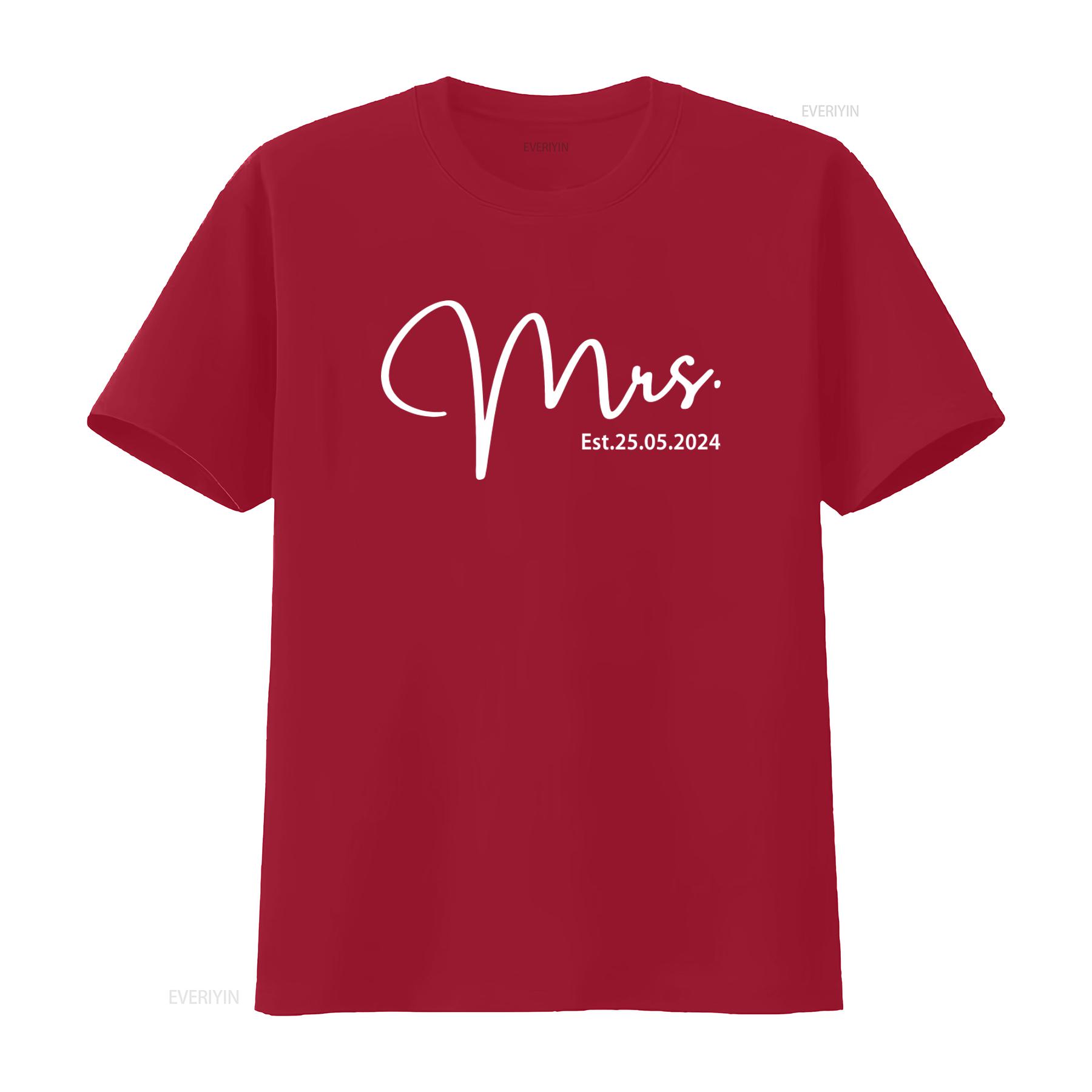Mrs Est 25 05 2024 T Shirt Wedding Wifey And Hubby Top Just Married Couple Tops vintage Washed Breathable designer clothes Soft S