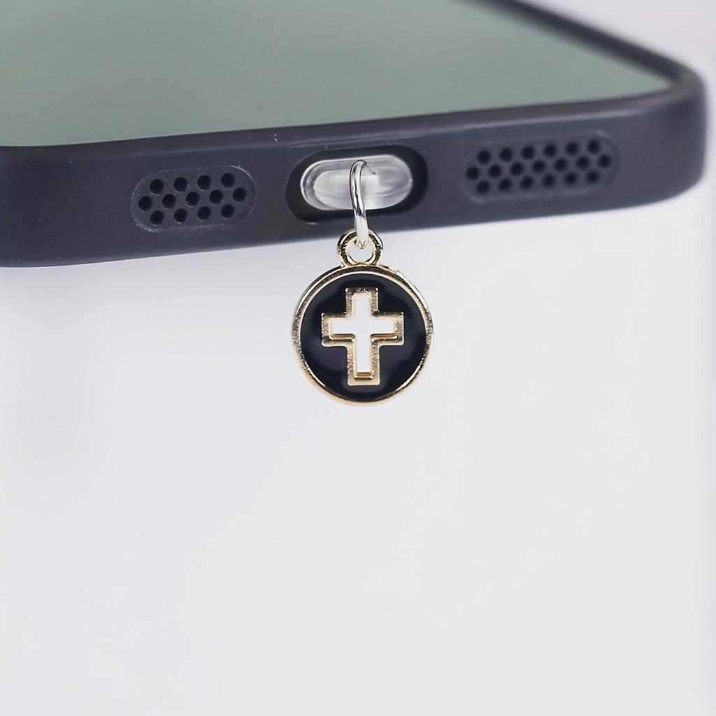 Cross Mobile Phone Dust Plug Alloy Pendant Black and White DIY Pendant Accessories
