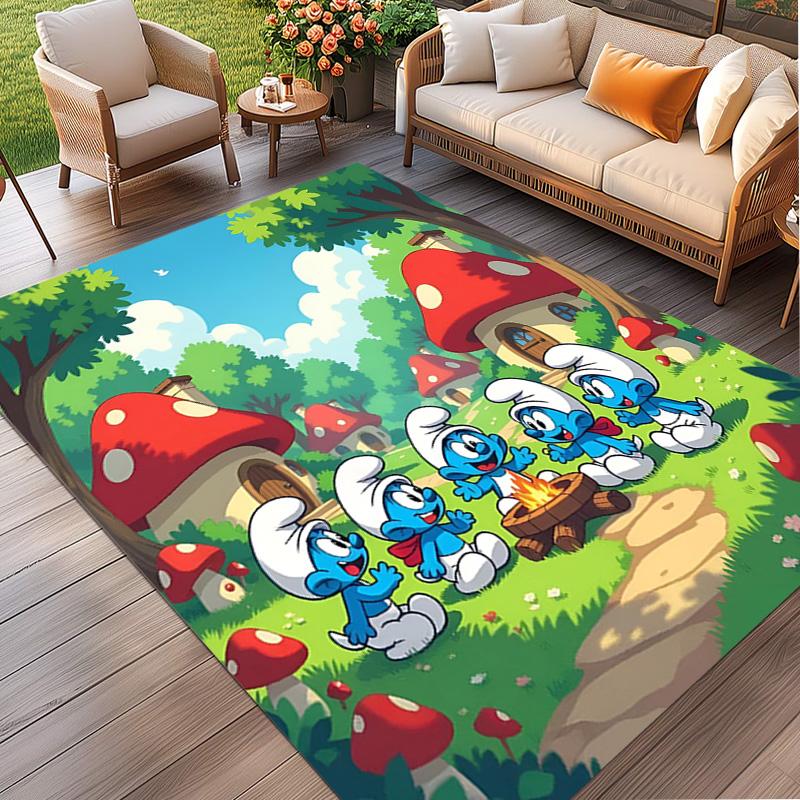 Blue Smurfs Print Rug, Washable Floor Carpet, For Entryway Dorm Laundry Room Office Study, Home Decor Birthday Christmas Gift