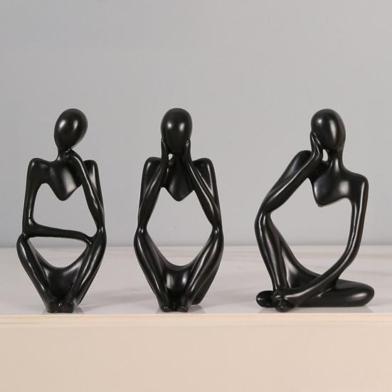 3 Pcs Resin Thinker Style Abstract Statue Collectible Thinking Figure Sculpture for Home Office Bookshelf Desktop Decor