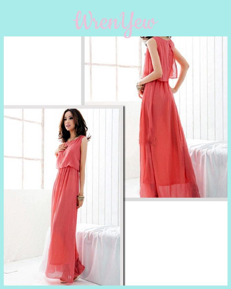 Elegant Summer Fashion Women Round Neck Sleeveless Chiffon Dress For Casual Party