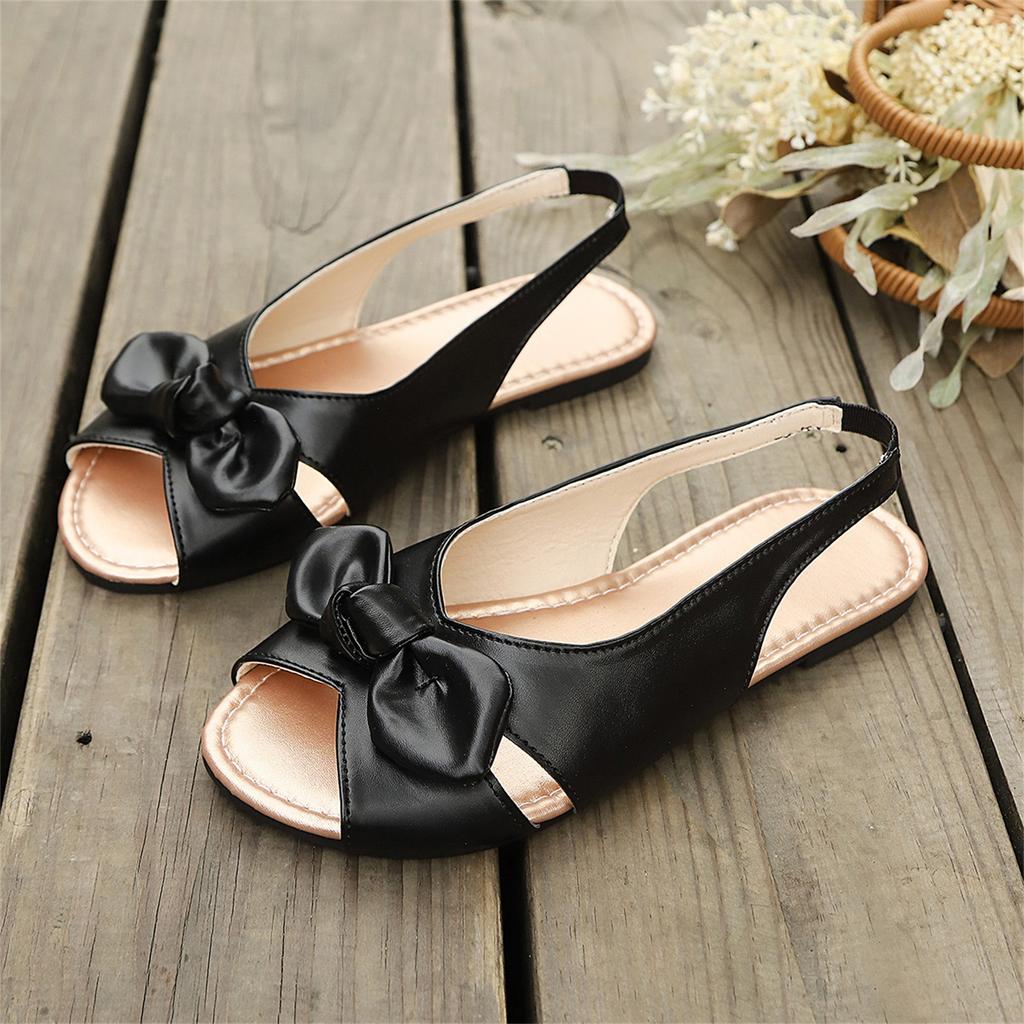 Women's Plus Size Peep Toe Casual Slingback Sandals with Bow Accent Flat Sole Comfortable Summer Footwear