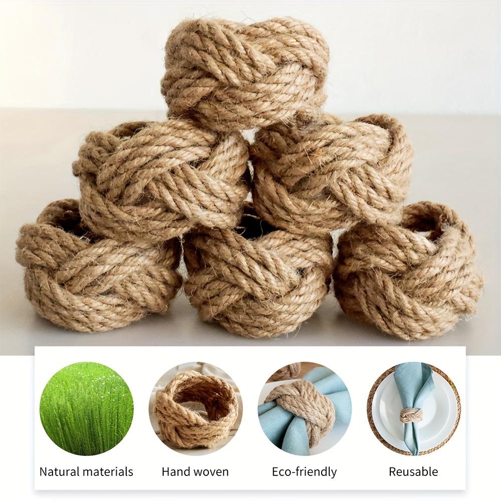 

6Pcs Natural Burlap Napkin Ring Jute Rope Woven Napkin Buckles Holder Wedding Birthday Party Dinner Table Decoration