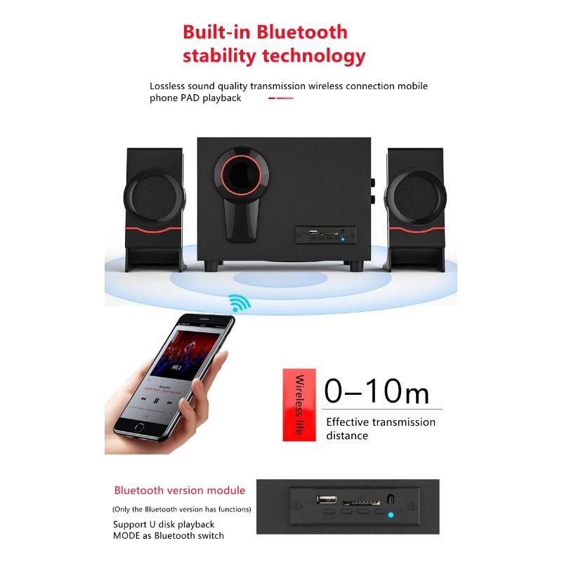 2.1 Multimedia Bluetooth Audio System Home Theater Surround Computer Active Combination Wooden Speaker AUX USB Cable Post TV PC
