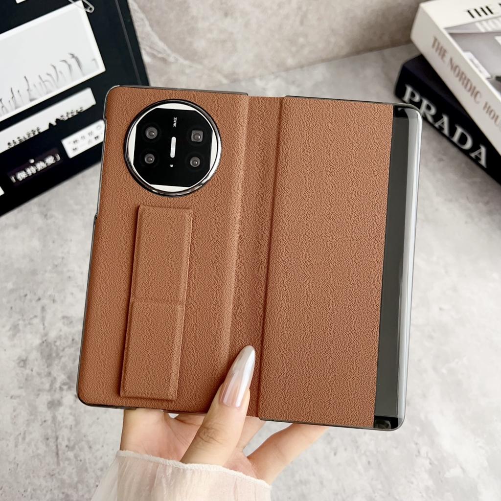 For Huawei Mate X6 X5 X3 Case Vegan Leather Case Leather Band Stand Strap Wriststrap Finger Grip Flip Cover