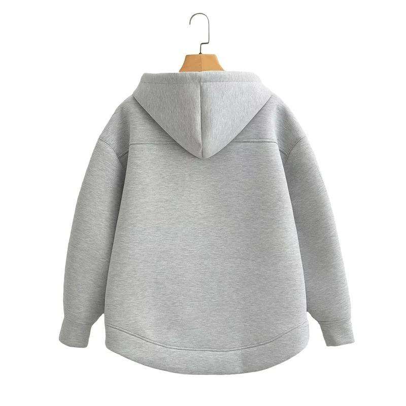Winter New Women's Zipper Hoodie High Street Unisex Style Double Pockets Oversize Loose Sweatshirts Outerwear Top