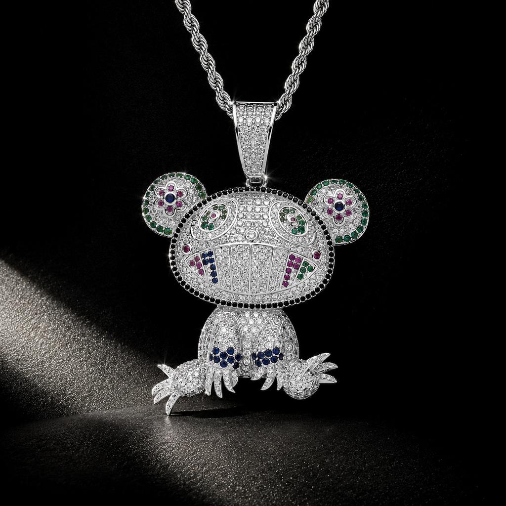 European and American Popular Color Frog Pendant with Copper Inlaid Zircon and Full Diamond Men's Hip-hop Necklace