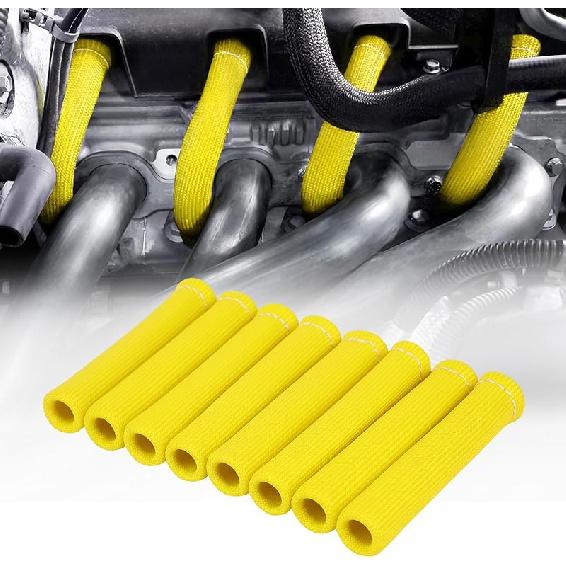Spark Plug Wire Heat Shield Sleeve 2500° Spark Plug Boot Protector Boots Wrap For SBC BBC 350 454 8PCS Plug Wire Covers