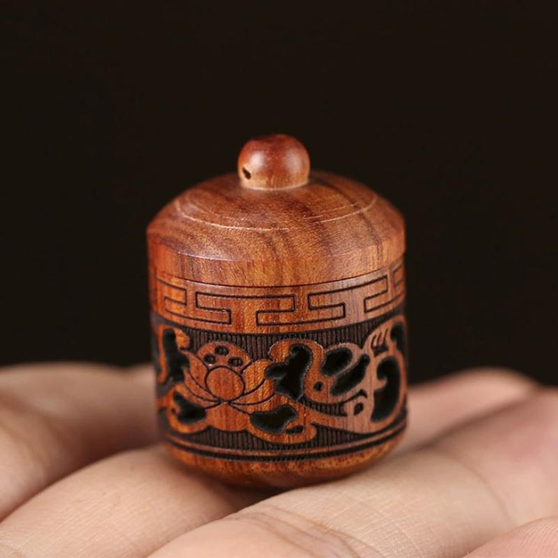 Wood Hollow Carved Aromatherapy Bottle Mini Vase Pagoda Car Hanging Decoration Fragrance Diffuser Bottle Sealed Jar Pendant