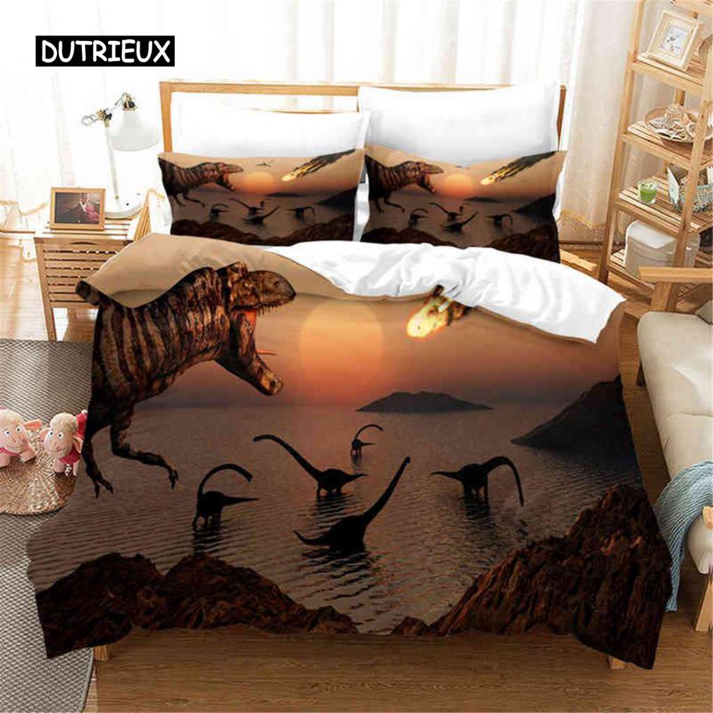 Dinosaur Duvet Cover Set King Size Jurassic World Battle 2/3 Piece Twin Bedding Set Unique Dinosaur Bedding for Kids and Adults