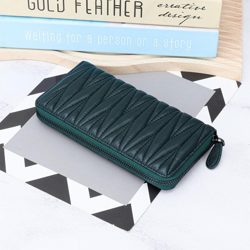 Sheepskin Embroidered Wrinkled Long Wallet Women Large Capacity Multi-slot Hand-held Zipper Bag