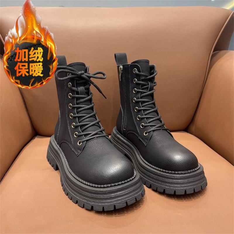 Retro thick-soled Martin boots for women 2025 autumn and winter new British style flat-bottomed versatile velvet thickened locomotive short boots 