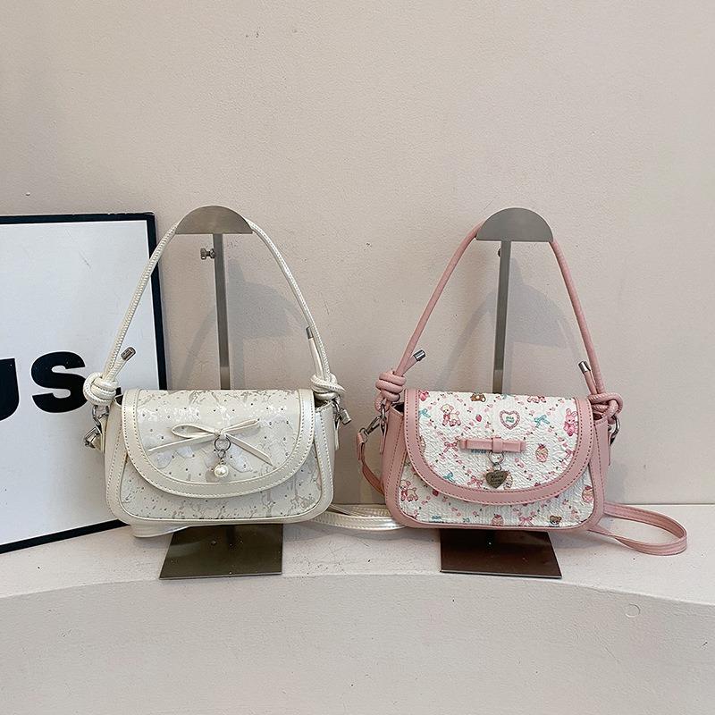 Pink Bow Underarm Bag Women's Summer New Sweet Niche Shoulder Bag Textured Messenger Bag