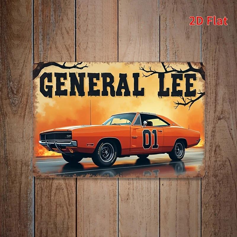 [Vintage Iron Wall Plaque] Surface,Vintage Iron Wall Plaque - "General Li 01" Vintage Car Art with Flame Orange And Black Design