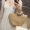 Solid Color Hollow Out Tote Bag Large Capacity Simple Shopping Bag Women Weaving Handbag  Summer
