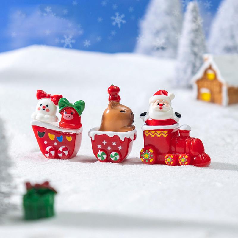 1/4Pcs Christmas Tree Santa Claus Snowman Elk Penguin Bell Miniature Landscape Ornaments Home New Year Xmas Doll House Decor