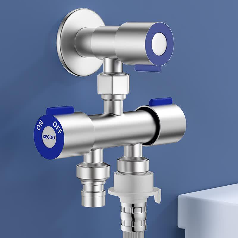 KEGOO 304 Stainless Steel Dual-Outlet Washing Machine Faucet Adapter