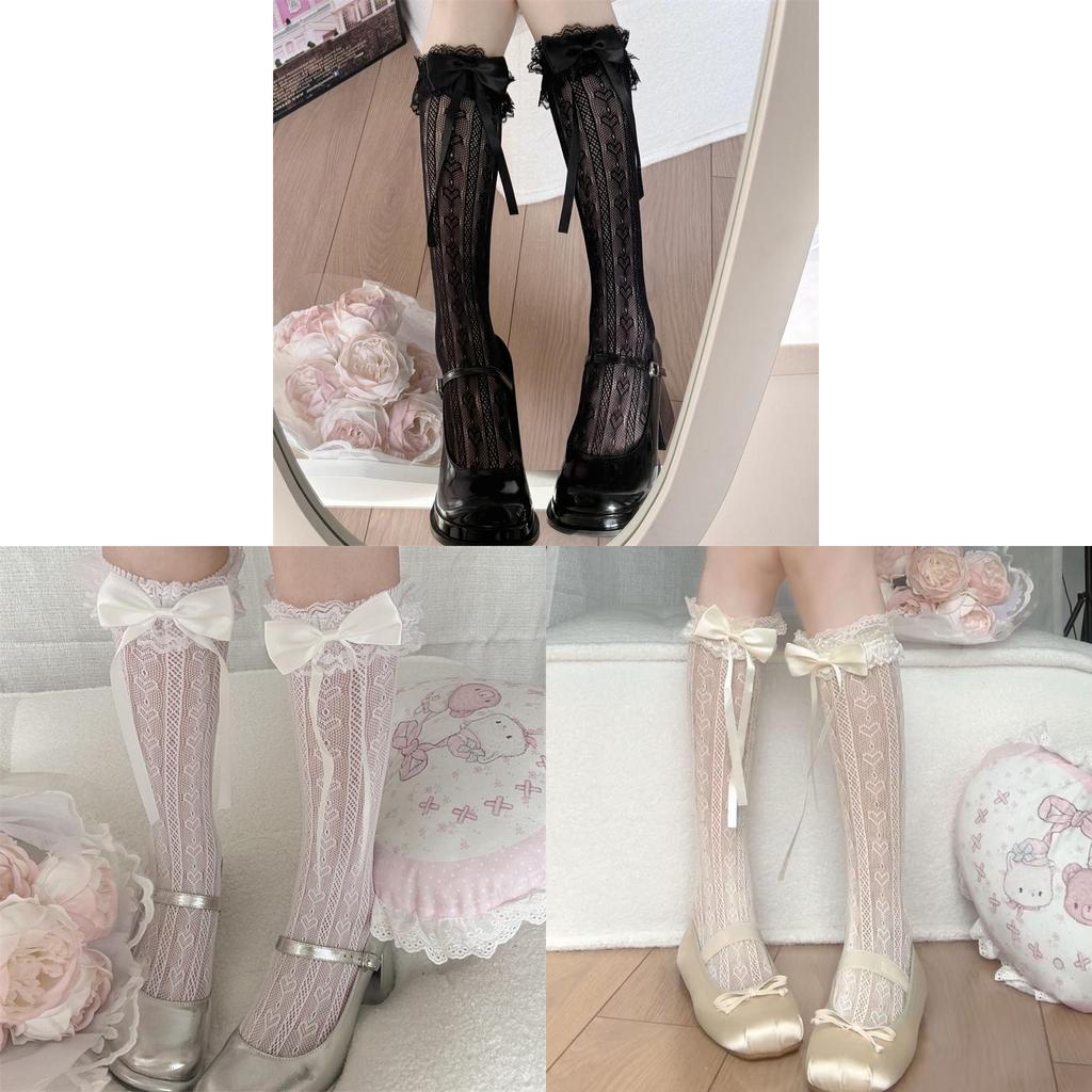 Lolita Heart Lace Trim Knee Socks With Non Slip Anti Skid For Youth Women