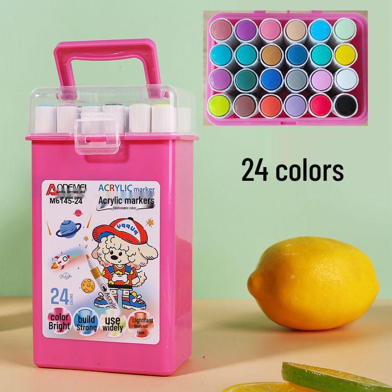 24-Color Acrylic Marker Set: Student DIY Art Pens with Handheld Square Box